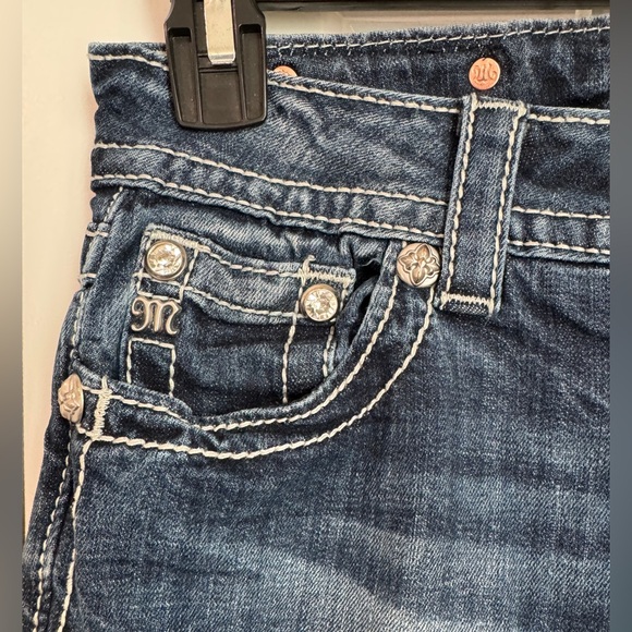 Miss Me Jeans Dark Blue Skinny with Fleur de Lis Embellishments - Picture 3 of 11